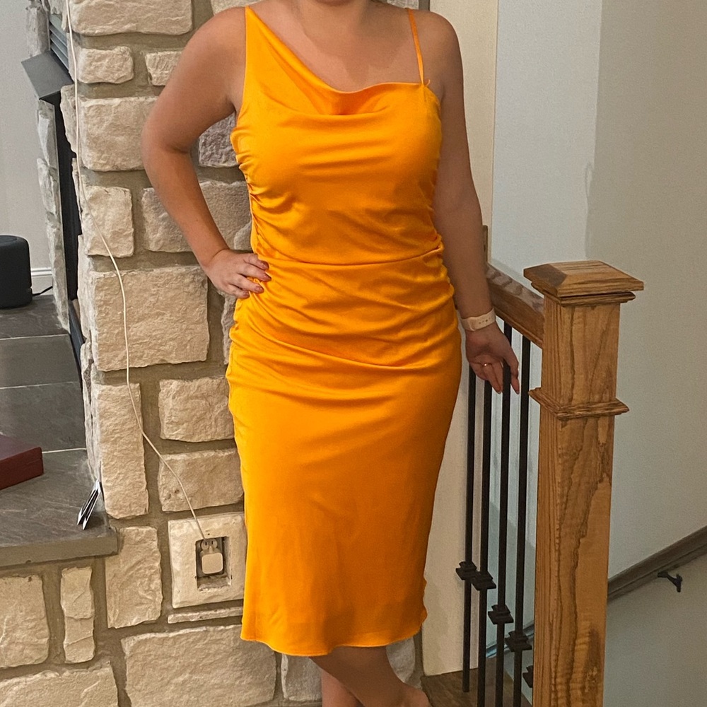 NWT Orange satin midi dress
